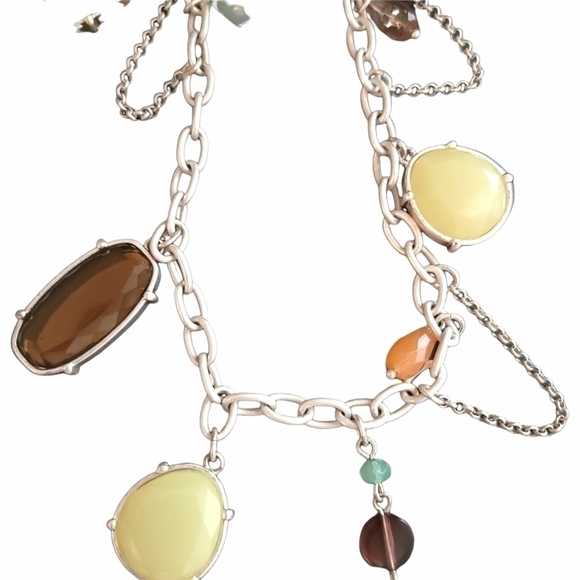 LIA Sophia Long White Chain with Earthtone Stones - Picture 3 of 6